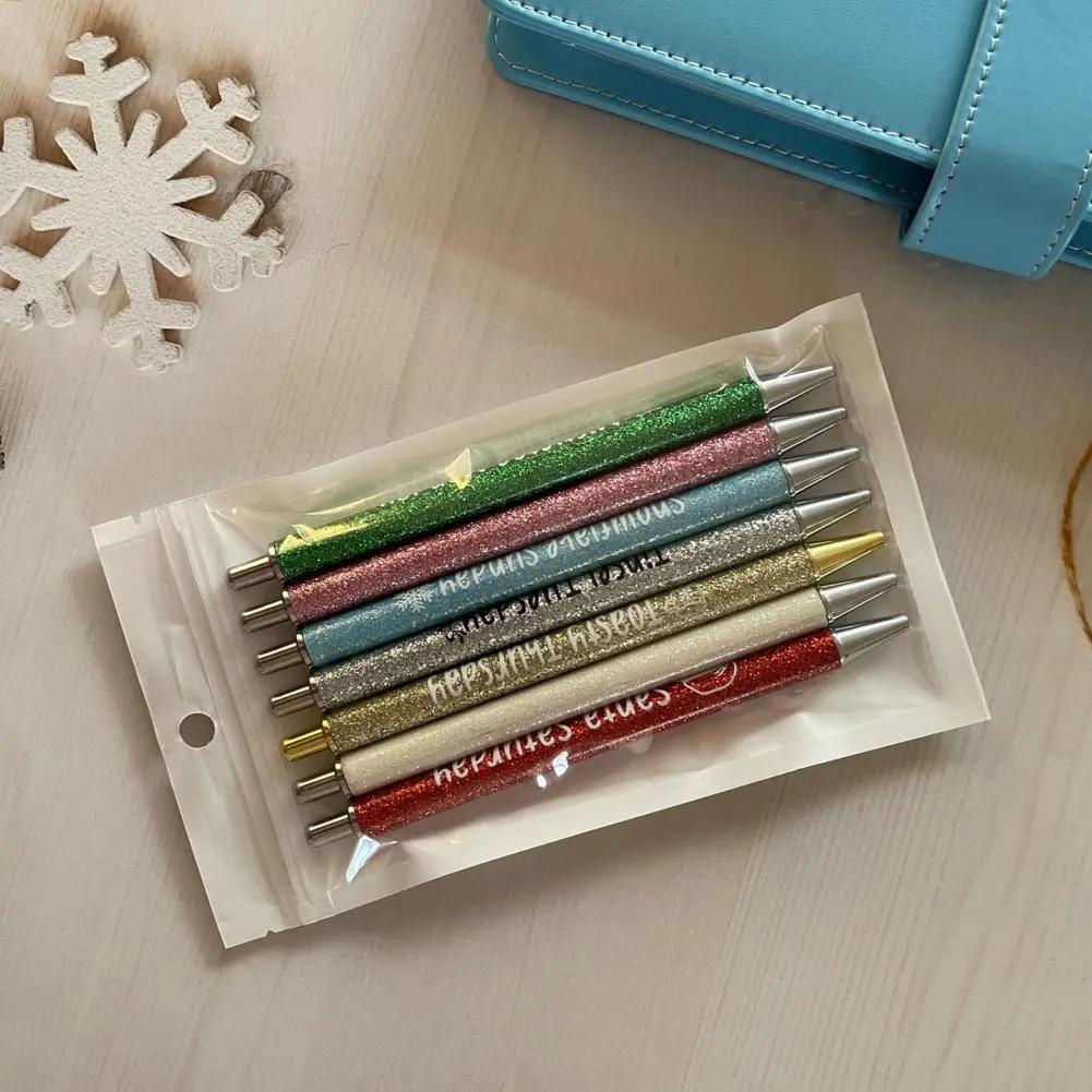 크리스마스 반짝이 펜 플라스틱 펜, 학교 문구 파티 선물용, 고품질 7 피스, 평일 반짝이 펜 세트